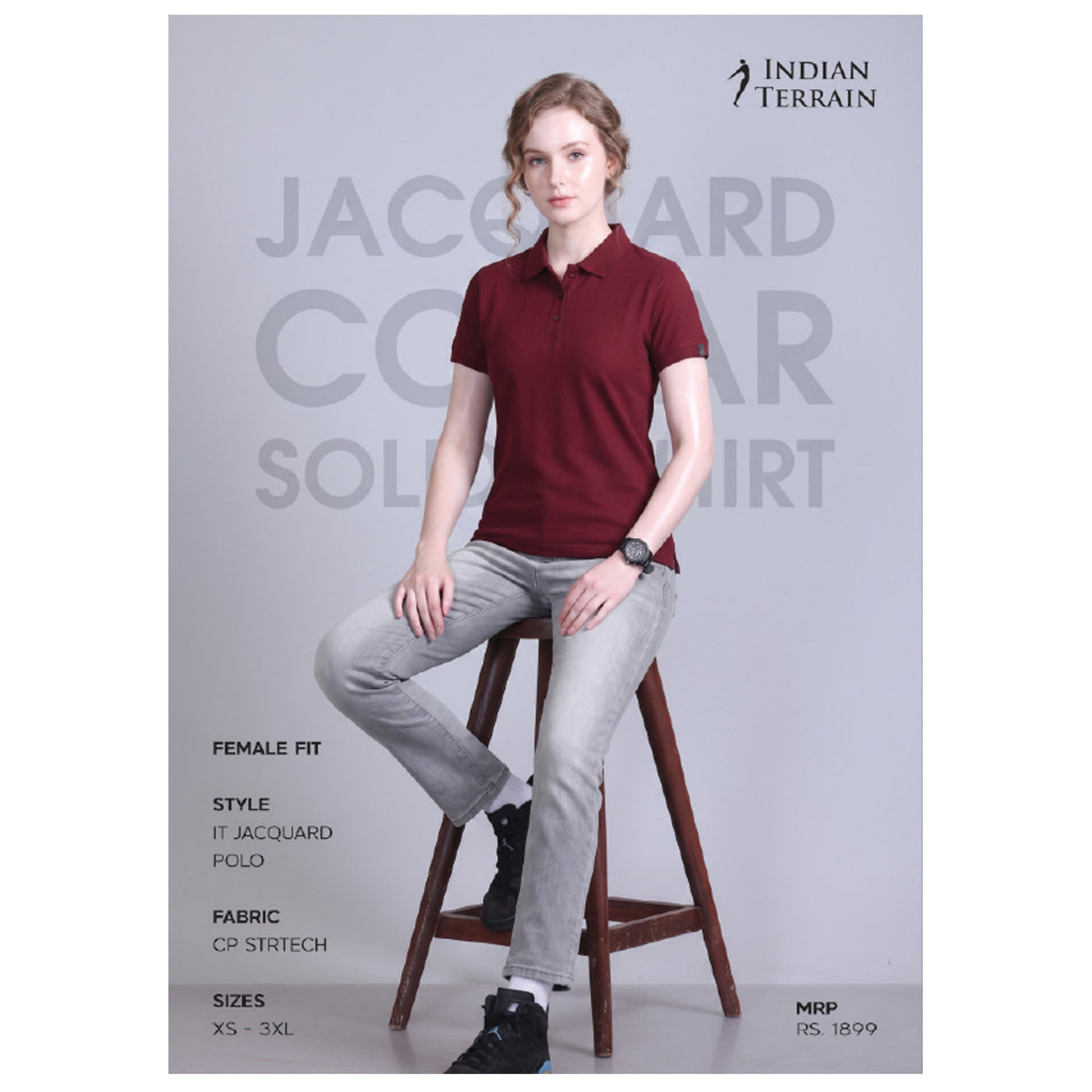 Indian Terrain Jacquard Collar Polo T-shirt – Women