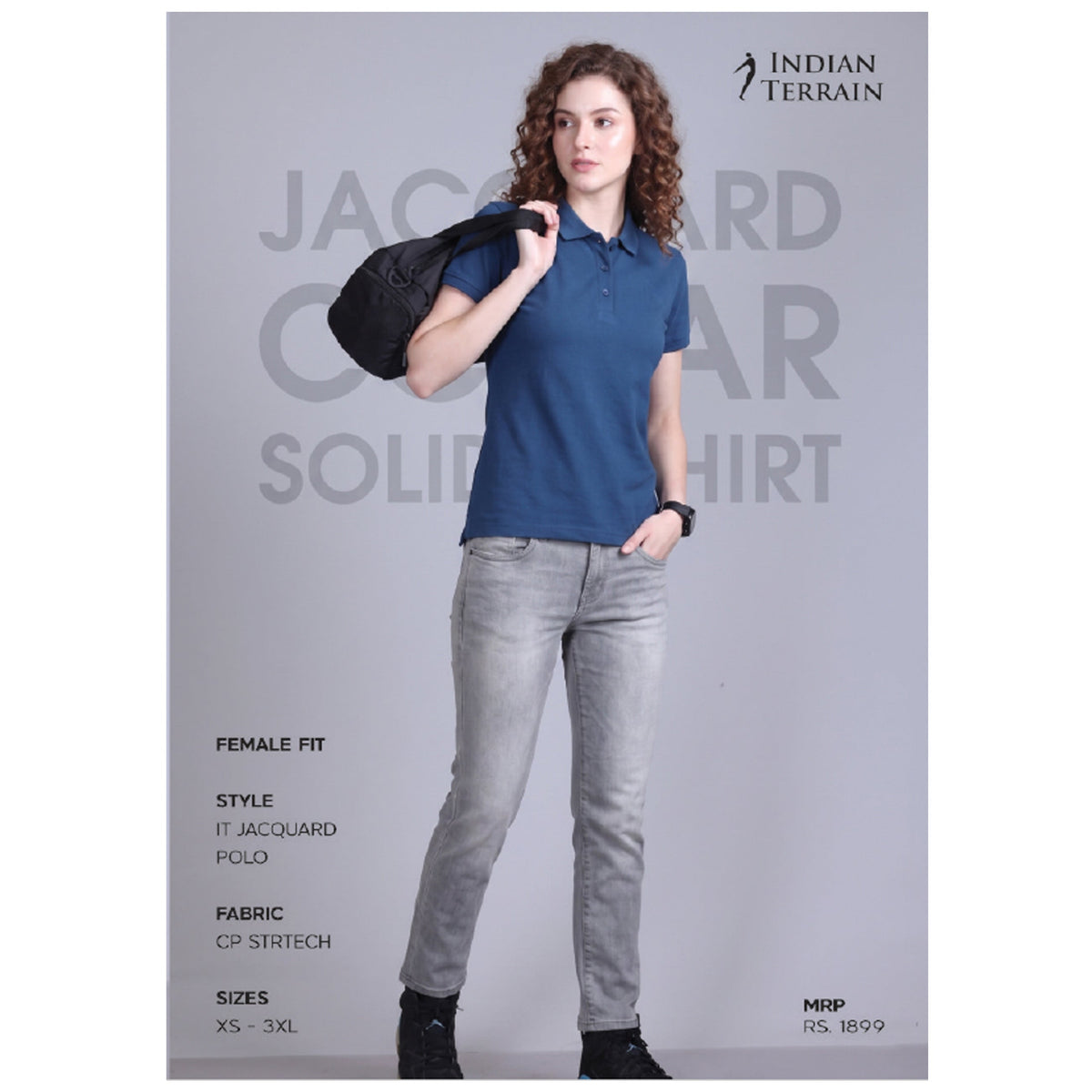 Indian Terrain Jacquard Collar Polo T-shirt – Women