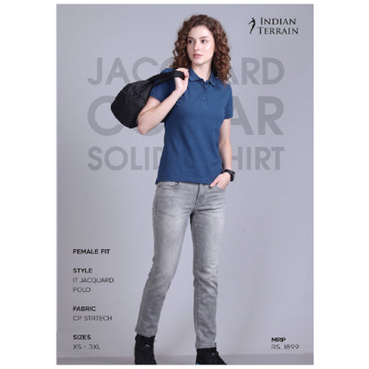 Indian Terrain Jacquard Collar Polo T-shirt – Women