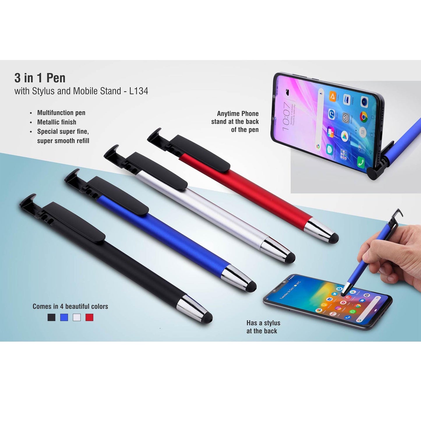 3 in 1 Pen with stylus and mobile stand - L 134 MARSH Corporate gifts