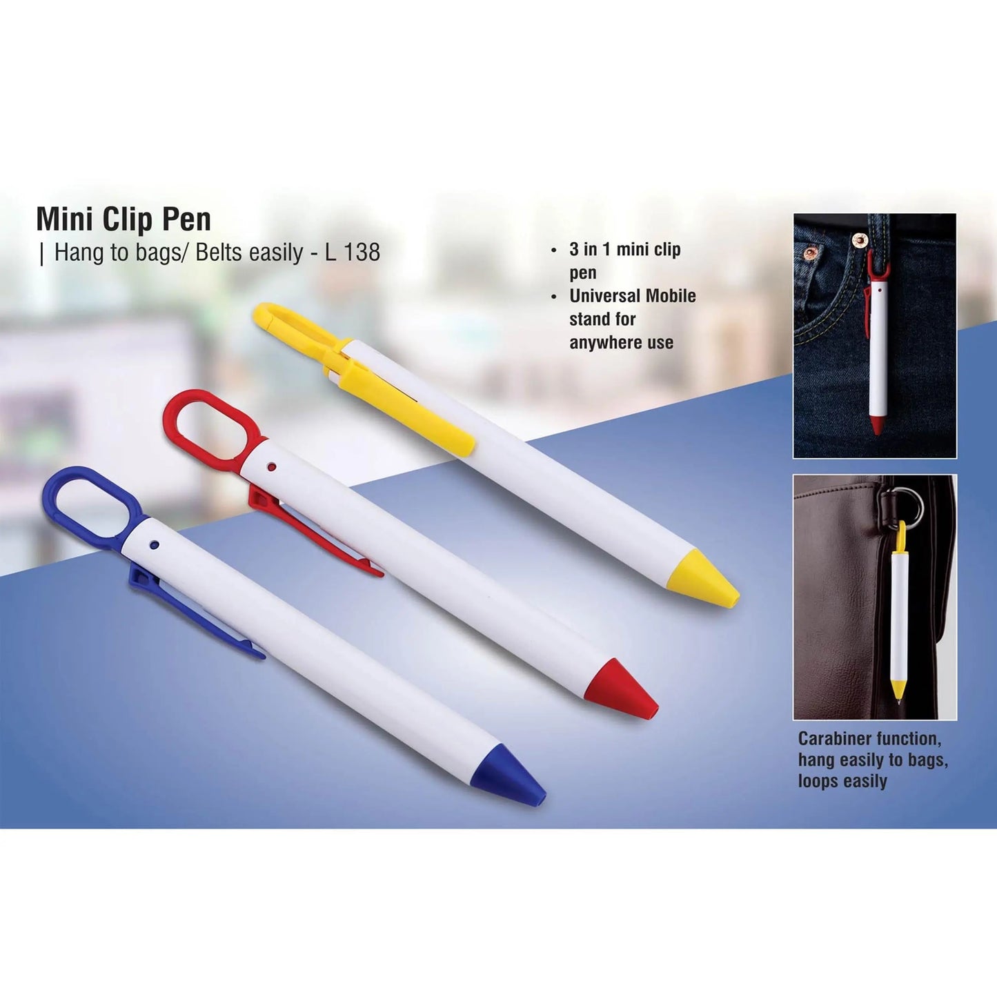 Mini clip pen | Hang to bags/ belts easily  - L 138 MARSH Corporate gifts