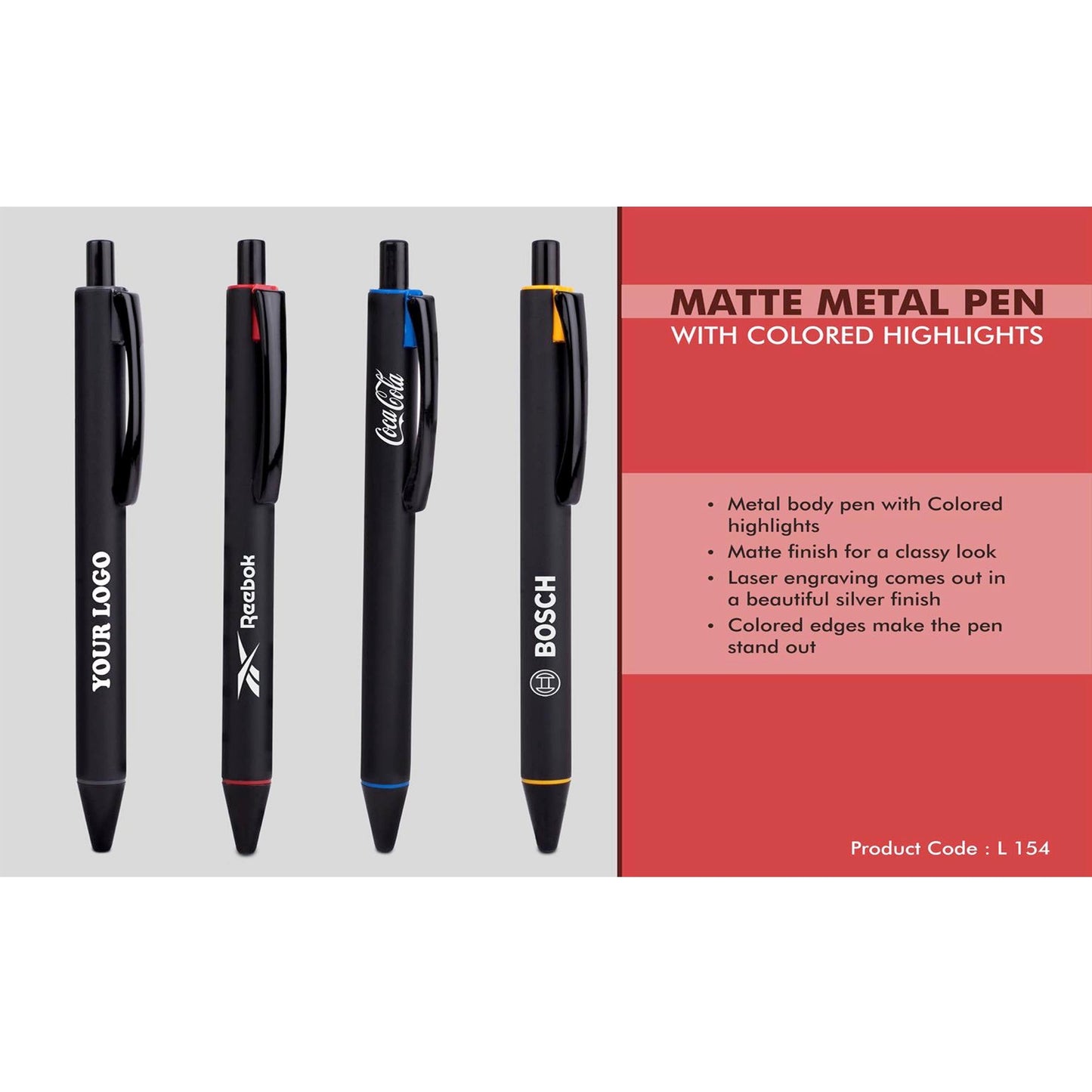 Matte Metal Pen with Colored highlights - L 154