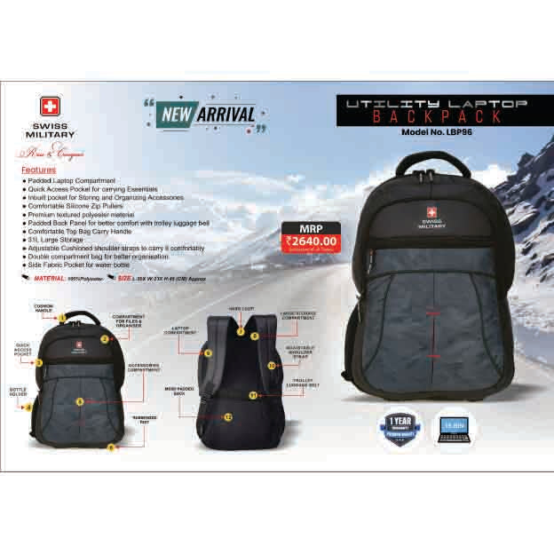 SWISS MILITARY - LAPTOP BACKPACK BAG - LBP96 MARSH Corporate gifts
