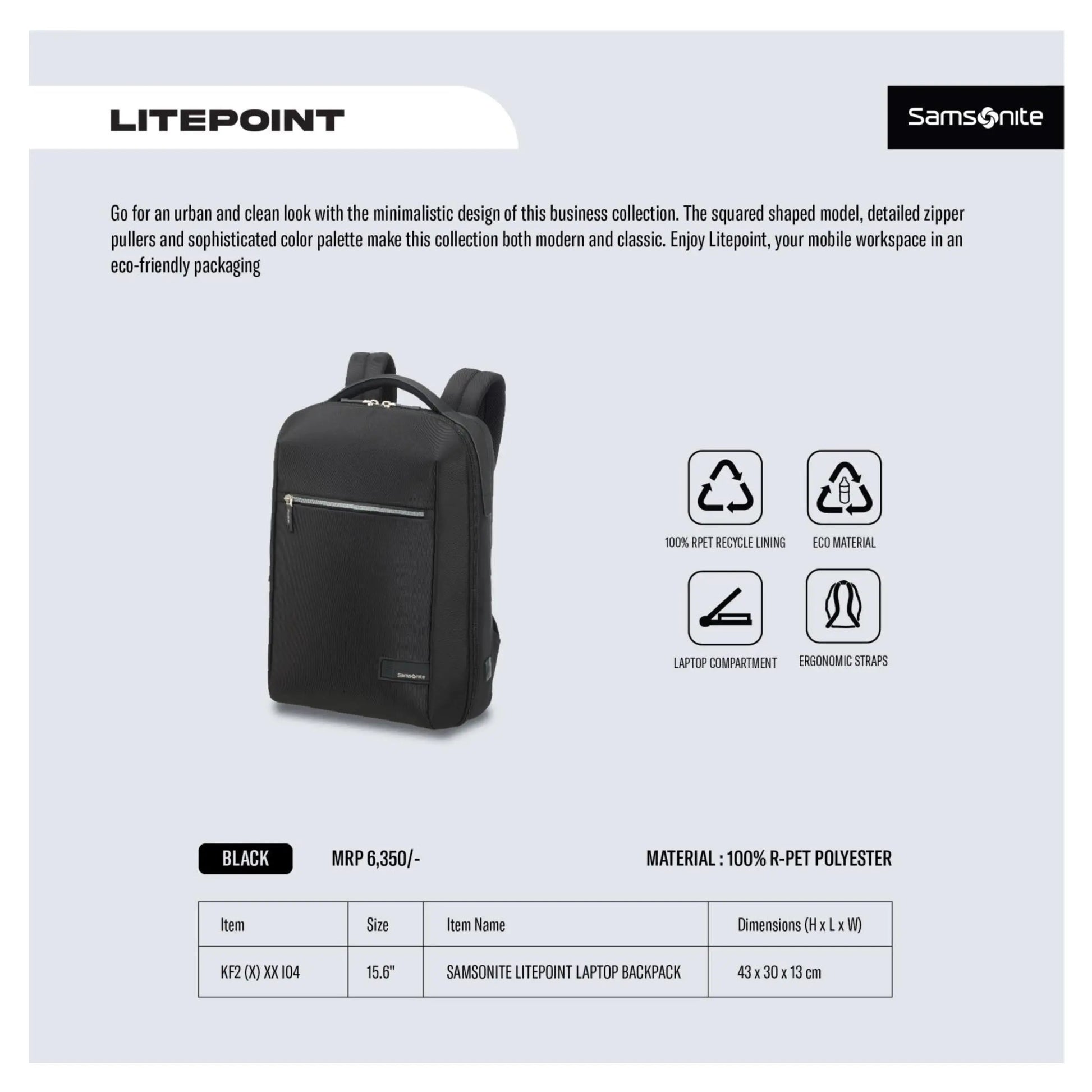 SAMSONITE - LITEPOINT BAGPACK MARSH Corporate gifts