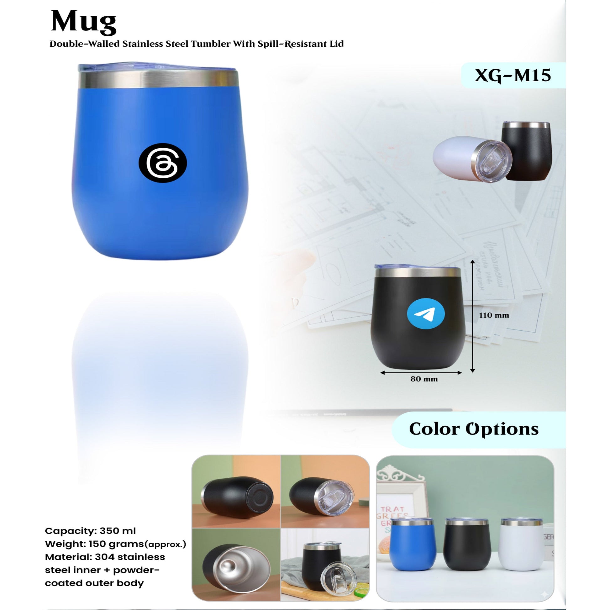304 stainless steel Inner + Powder- coated outer Body Mug XG - M15 MARSH Corporate gifts