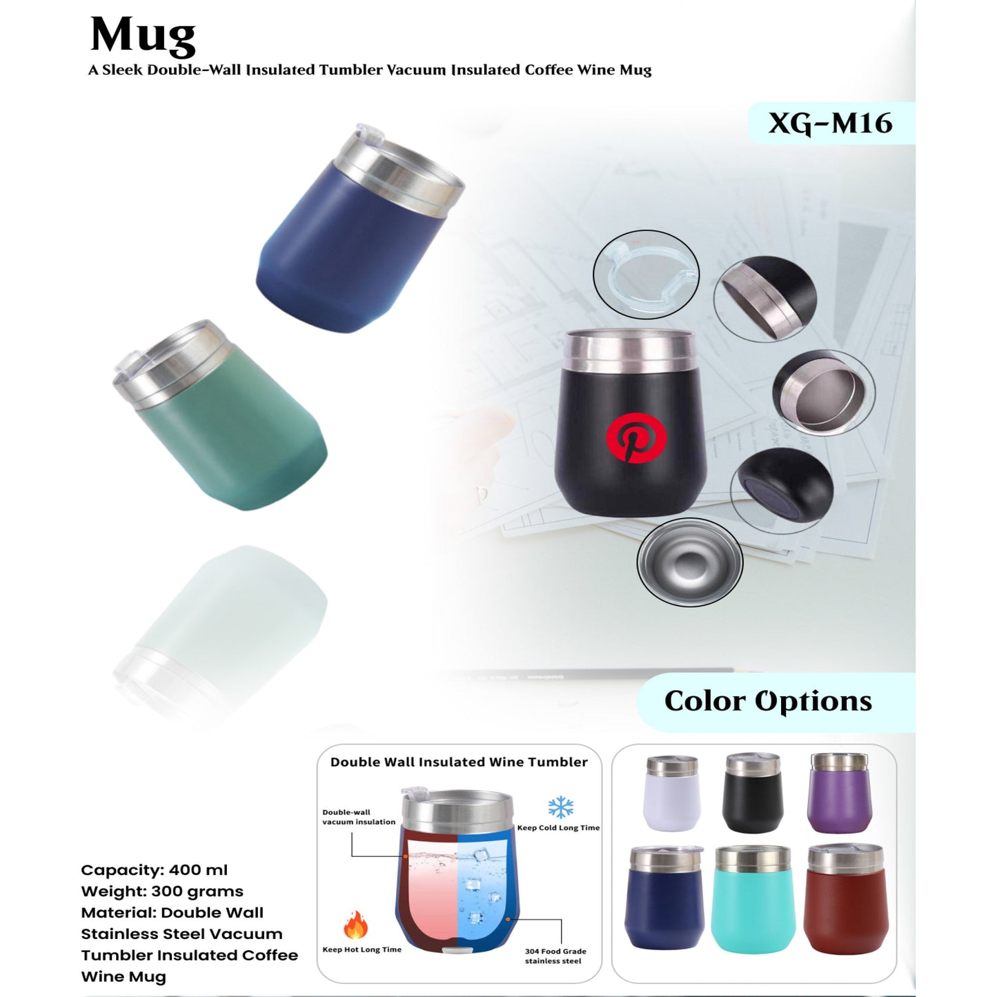 Double Wall Stainless Steel Vacuum Tumbler Insulated Coffee Wine Mug XG - M16 MARSH Corporate gifts