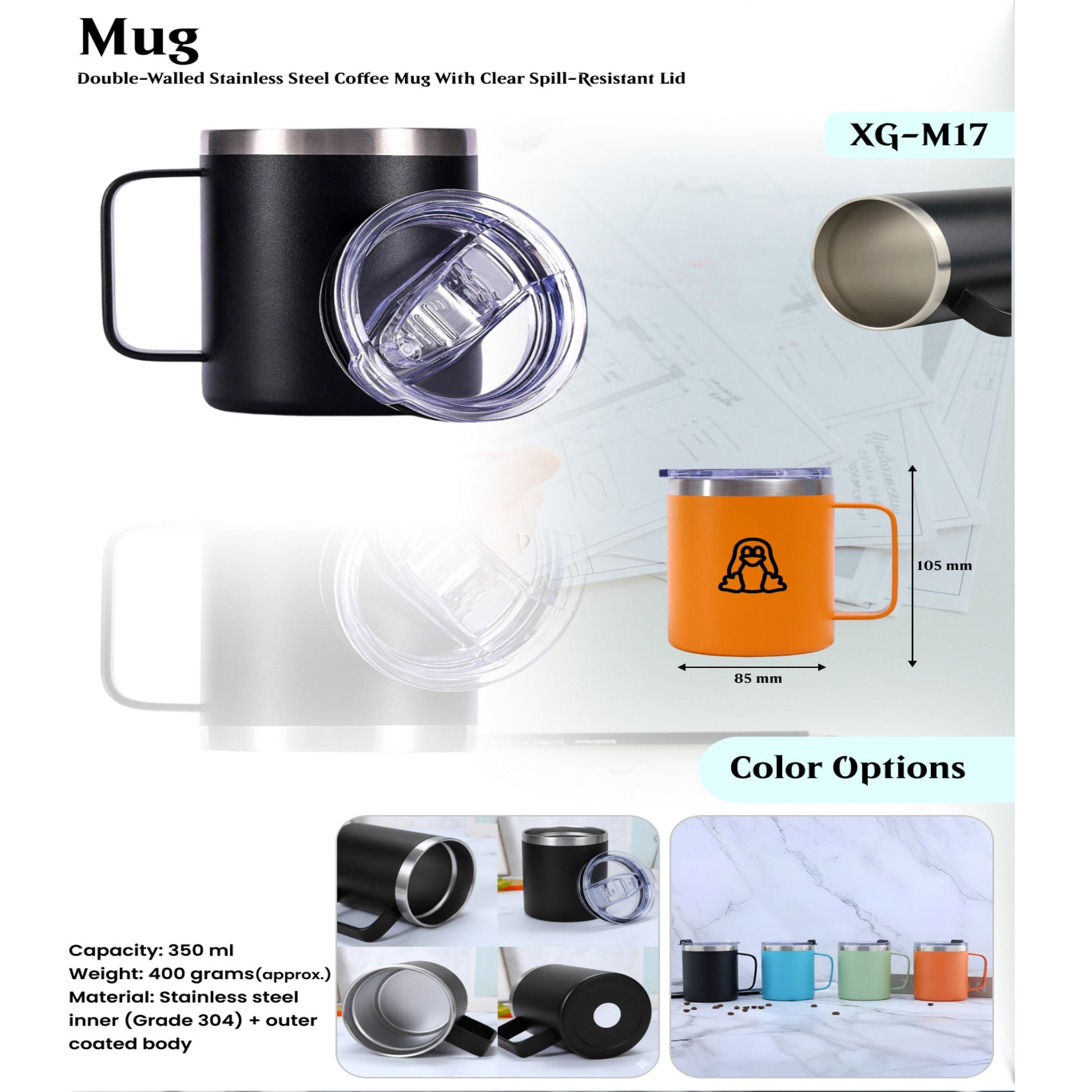 Stainless steel inner (Grade 304)+outer coated body Mug XG - M17 MARSH Corporate gifts