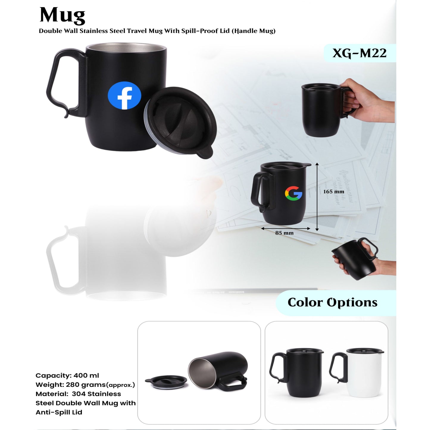 Stainless Steel  double wall Mug With Anti- Spill Lid Mug XG - M22 MARSH Corporate gifts