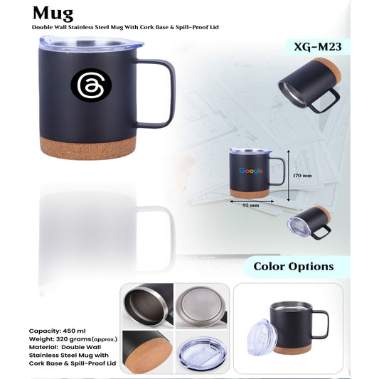 Double wall Stainless Steel Mug With Cork Base &amp; Spill- Proof Lid Mug XG - M23 MARSH Corporate gifts