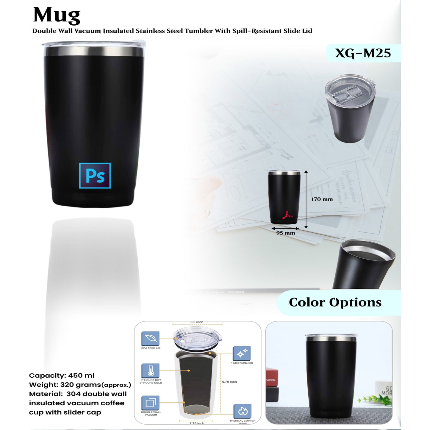 304 double wall insulated vacuum coffee cup with slider cap Mug XG - M25 MARSH Corporate gifts