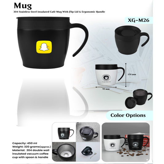304 double wall insulated vacuum coffee cup with spoon  handle Mug XG - M26 MARSH Corporate gifts