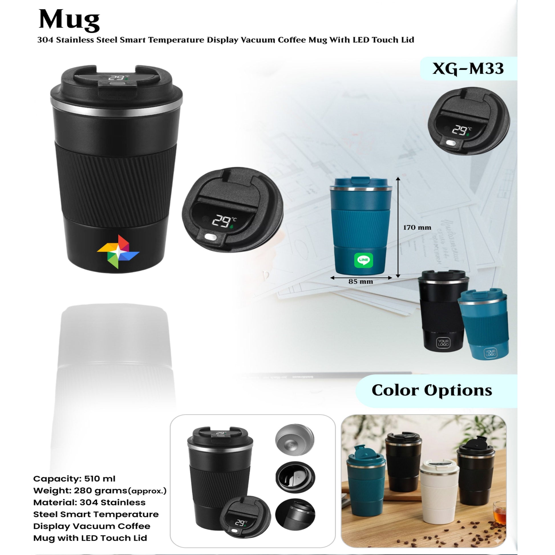 304 Stainless Steel Smart Temperature Display Vacuum Coffee  Mug XG - M33 MARSH Corporate gifts