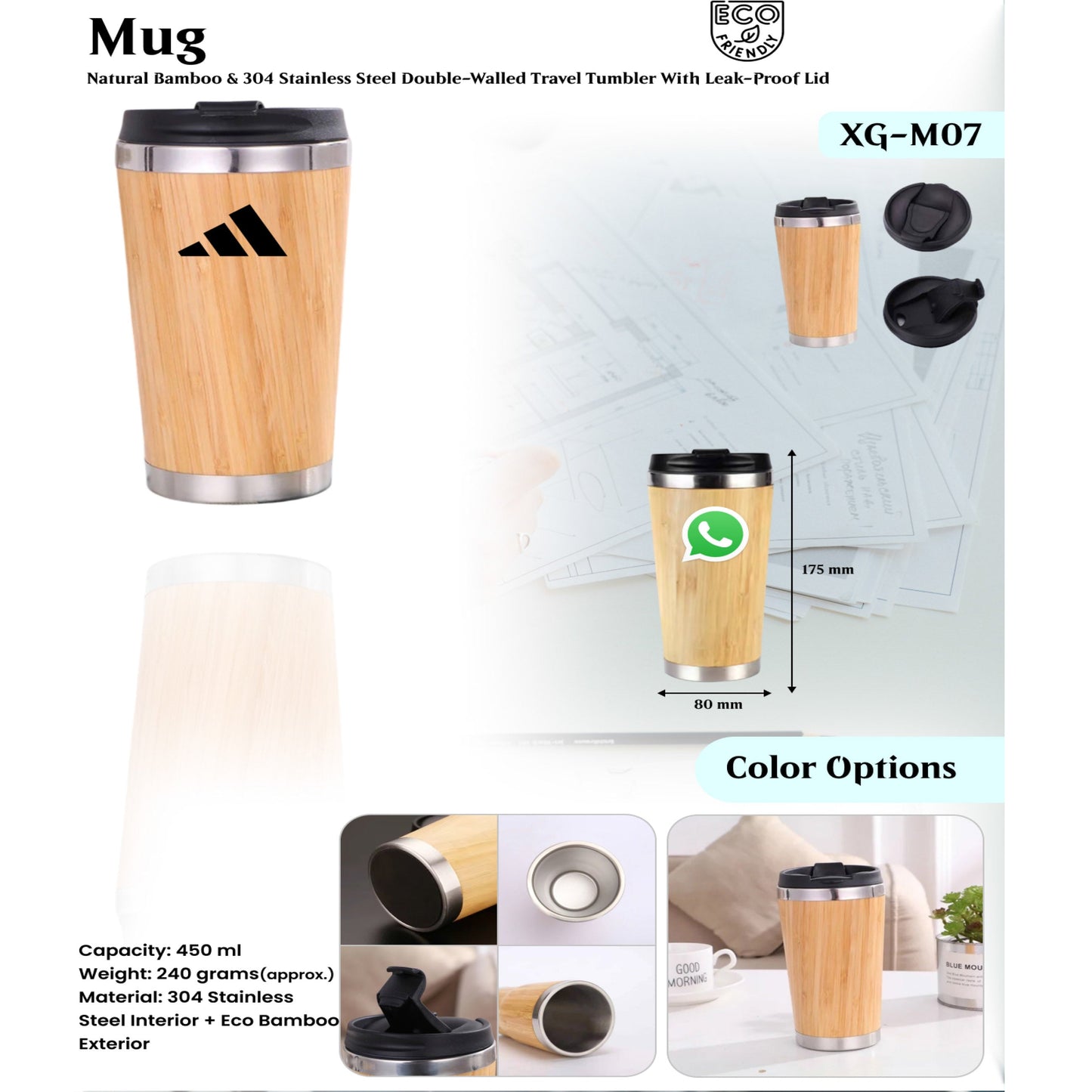 Stainless Steel Interior + Eco Bamboo Exterior Mug XG- M07 MARSH Corporate gifts