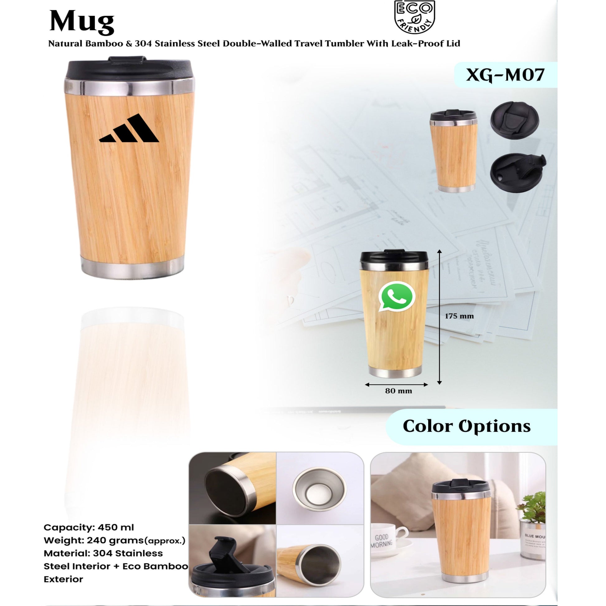 Stainless Steel Interior + Eco Bamboo Exterior Mug XG- M07 MARSH Corporate gifts