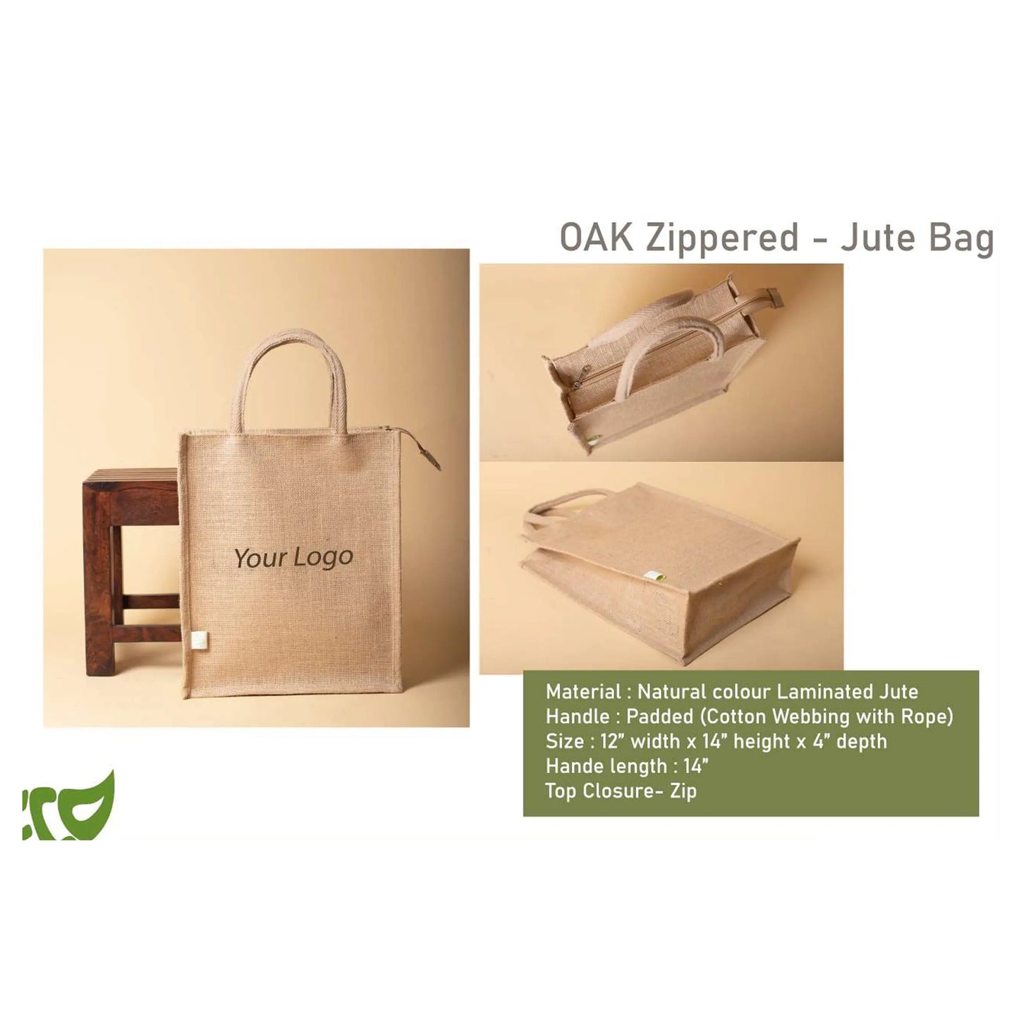 OBLIQUE - OAK ZIPPERED - JUTE BAG MARSH Corporate gifts