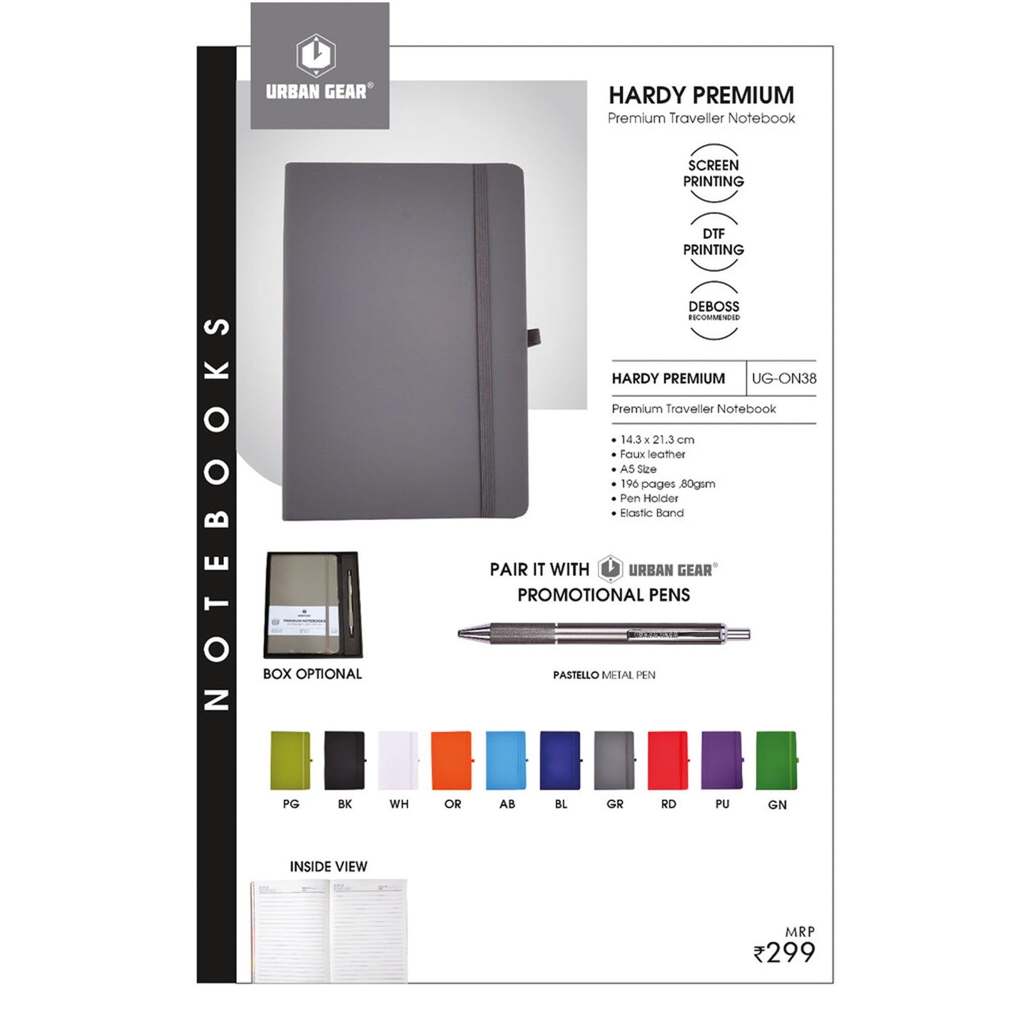 URBAN GEAR - Hardy Premium - Note Books (Hard Bound)  - UG-ON38 MARSH Stationery