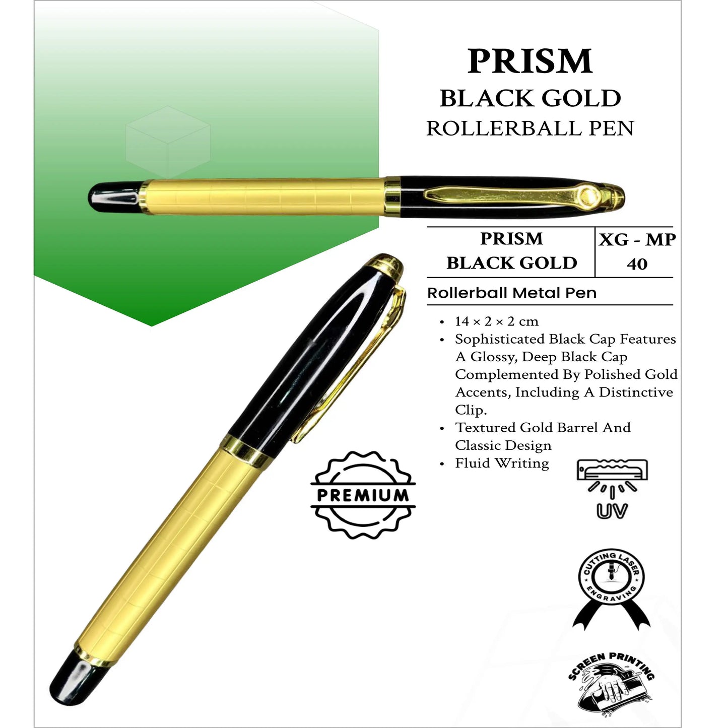 Prism Black Gold Roller Ball Pen XG - MP40 MARSH Corporate gifts