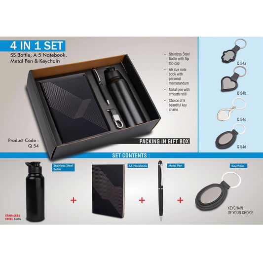 4 in 1 set: Stainless Steel bottle, metal pen, Metal keychain, A5 notebook  - Q 54 MARSH Corporate gifts