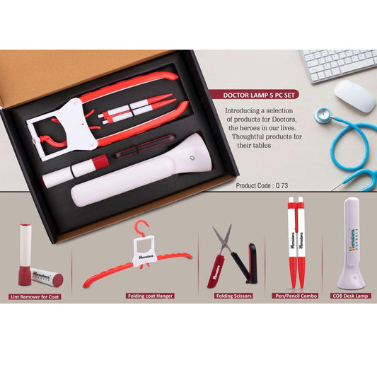 Doctor Lamp set: Folding Coat hanger, Lint remover, Folding scissors, Pen/Pencil combo, COB Desk lamp | 5 pc set - Q 73 MARSH Corporate gifts