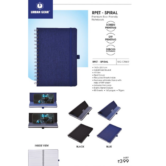 URBAN GEAR - Rpet - Spiral - Eco Rpet Spiral Book - (mobile holder) - UG-ON69 MARSH Stationery