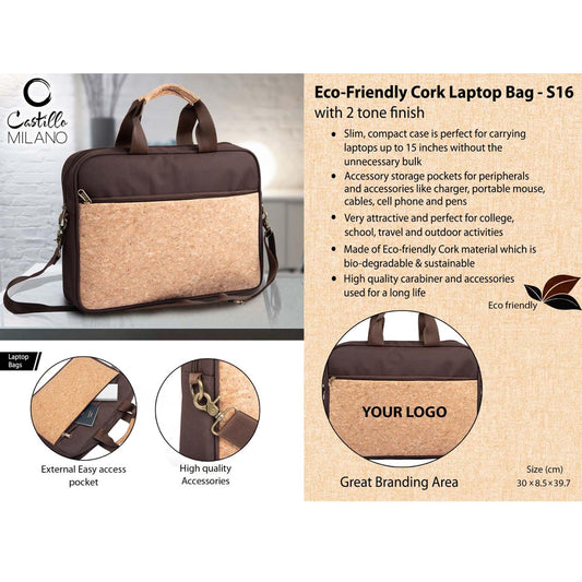 Eco-Friendly Cork Laptop Bag with 2 tone finish  - S 16 MARSH Corporate gifts