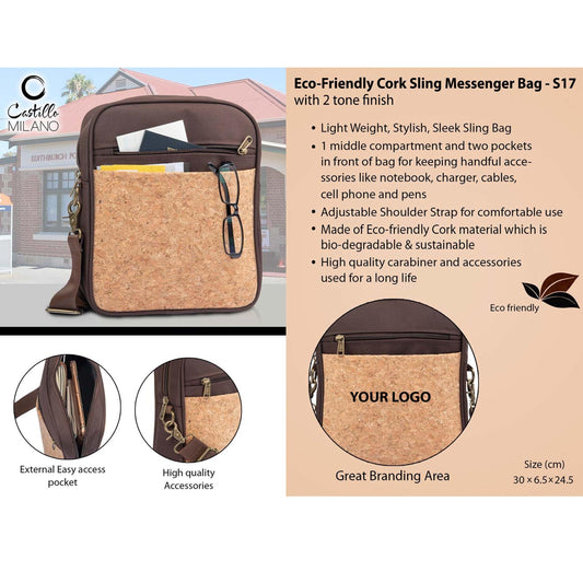 Eco-Friendly Cork Sling Messenger Bag with 2 tone finish   - S 17 MARSH Corporate gifts