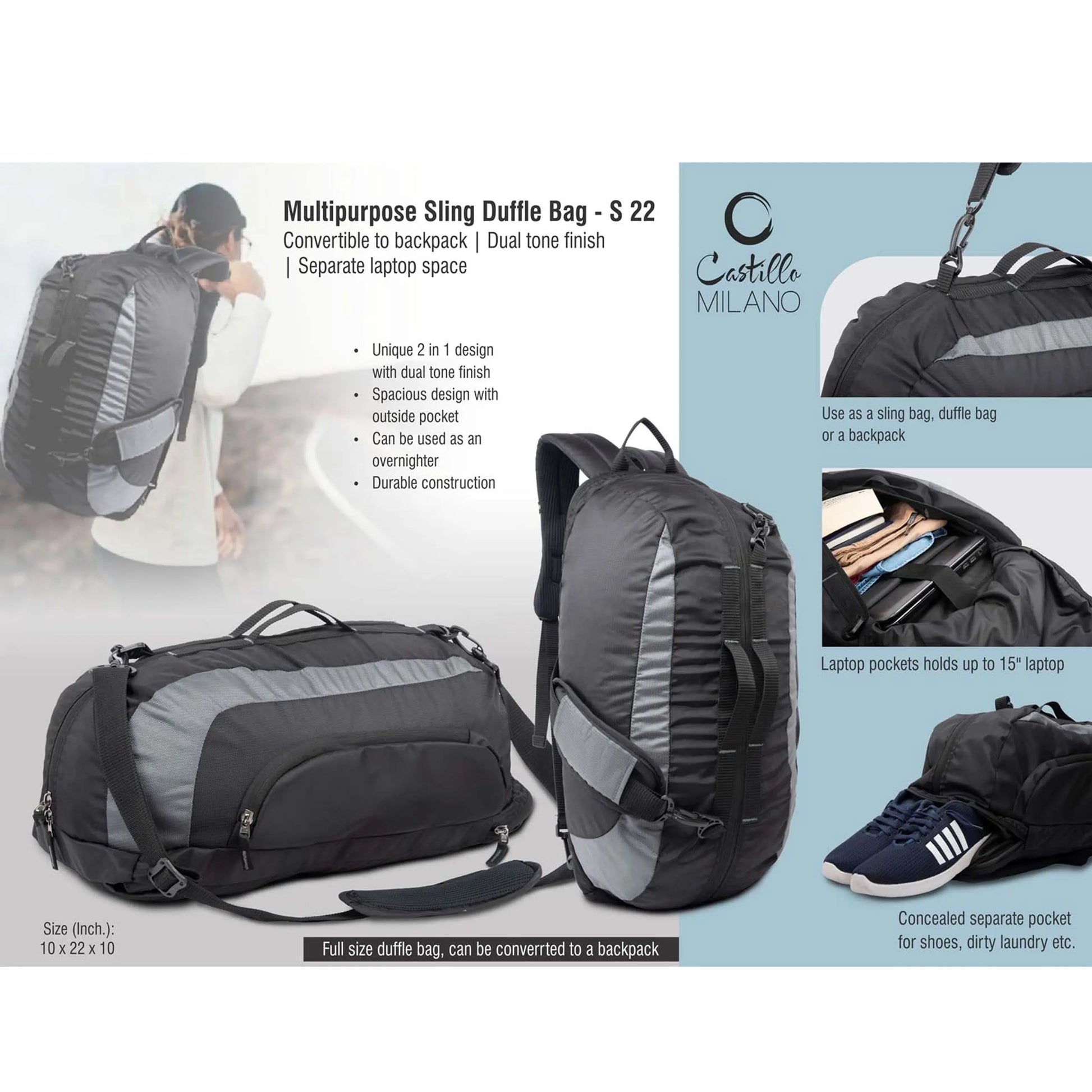 Multipurpose Sling Duffle Bag | Convertible to backpack | Dual tone finish | Separate laptop space - S 22 MARSH Corporate gifts