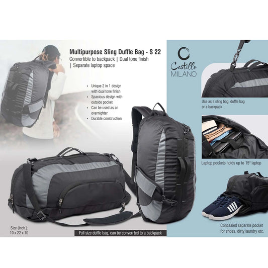 Multipurpose Sling Duffle Bag | Convertible to backpack | Dual tone finish | Separate laptop space - S 22 MARSH Corporate gifts