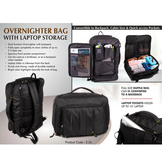 Overnighter bag with Laptop storage | Convertible to Backpack | Cabin size | Quick access pockets  - S 26 MARSH Corporate gifts