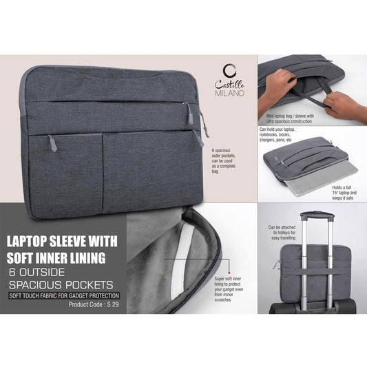 Laptop Sleeve with Soft inner lining | 6 outside spacious pockets | Soft touch fabric for gadget protection - S 29 MARSH Corporate gifts