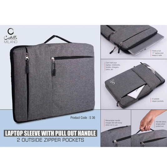 Laptop Sleeve with pull out handle | 2 outside zipper pocket - S 36 MARSH Corporate gifts
