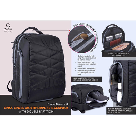 Criss Cross Multipurpose Backpack with Double Partition | Hidden phone and Goggle pockets | Separate Shoe Pocket - S 38 MARSH Corporate gifts