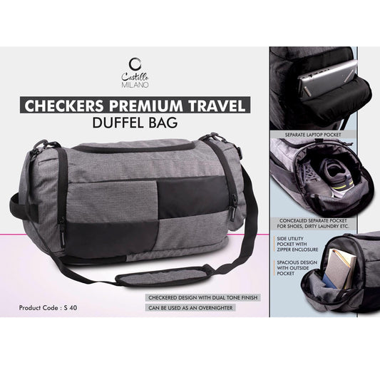 Checkers Premium Travel Duffel bag | Separate Laptop Compartment | Shoe & Utility Pockets on sides - S 40 MARSH Corporate gifts