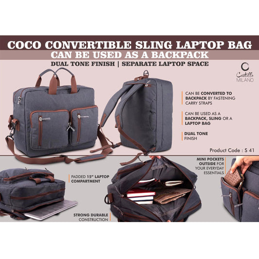 Coco Convertible Sling Laptop Bag | Can be used as a backpack | Dual tone finish | Separate laptop space - S 41 MARSH Corporate gifts