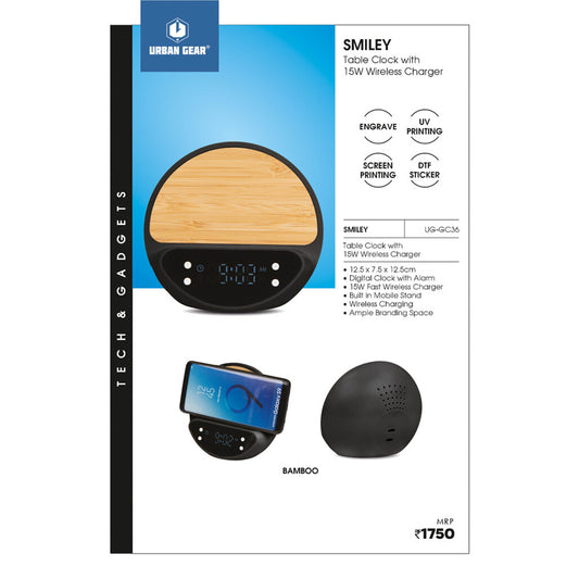 URBAN GEAR - Smiley -3-in1 Table Clock + Mobile Holder + 15W Charger - UG-GC36 MARSH Corporate gifts