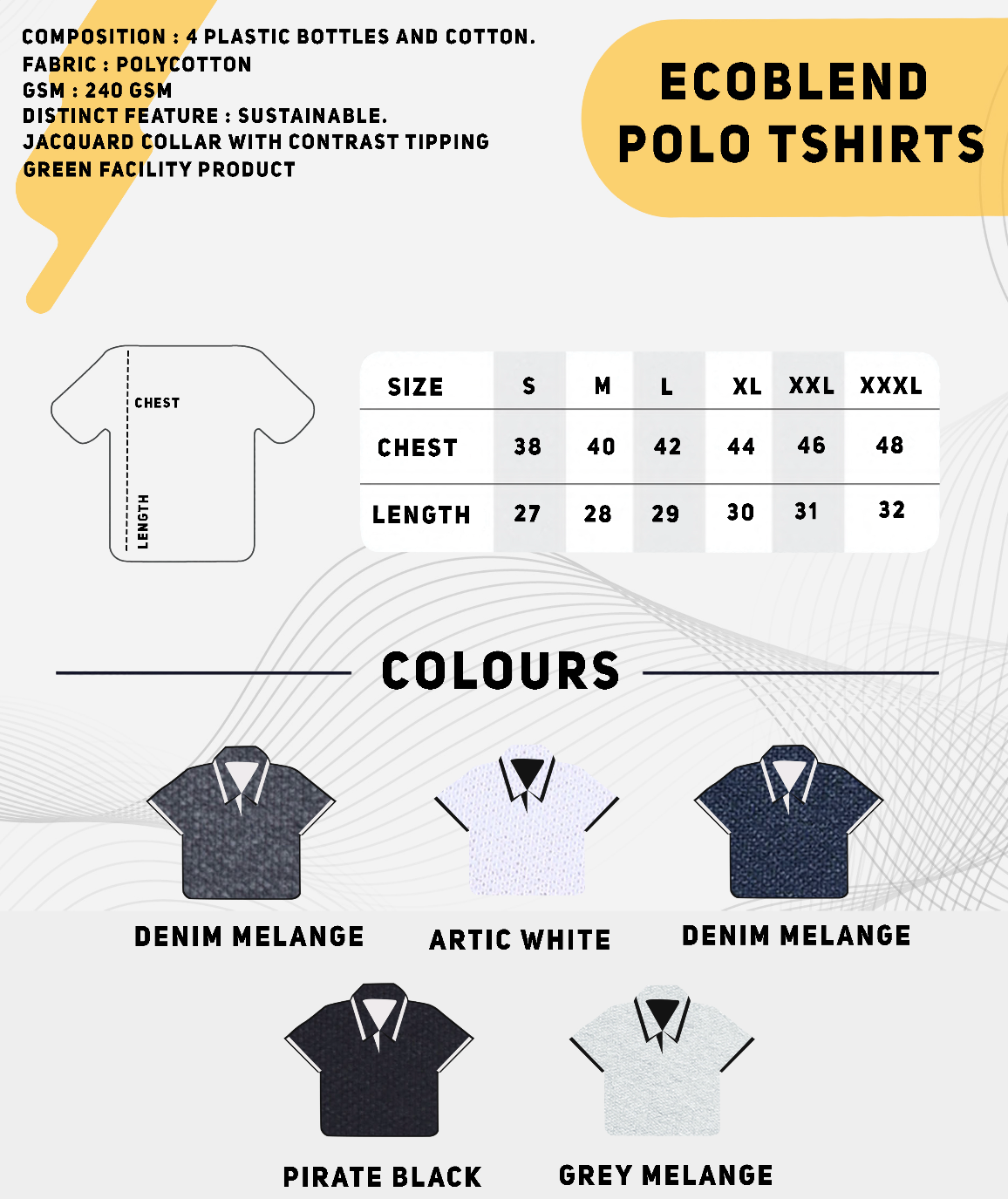 EcoBlend Polo Tshirts - Black with White Tipping MARSH