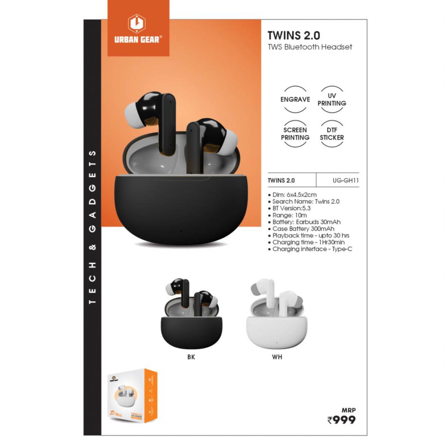 URBAN GEAR - Twins 2.0 - TWS Bluetooth Ear Buds - UG-GH11 MARSH Corporate gifts