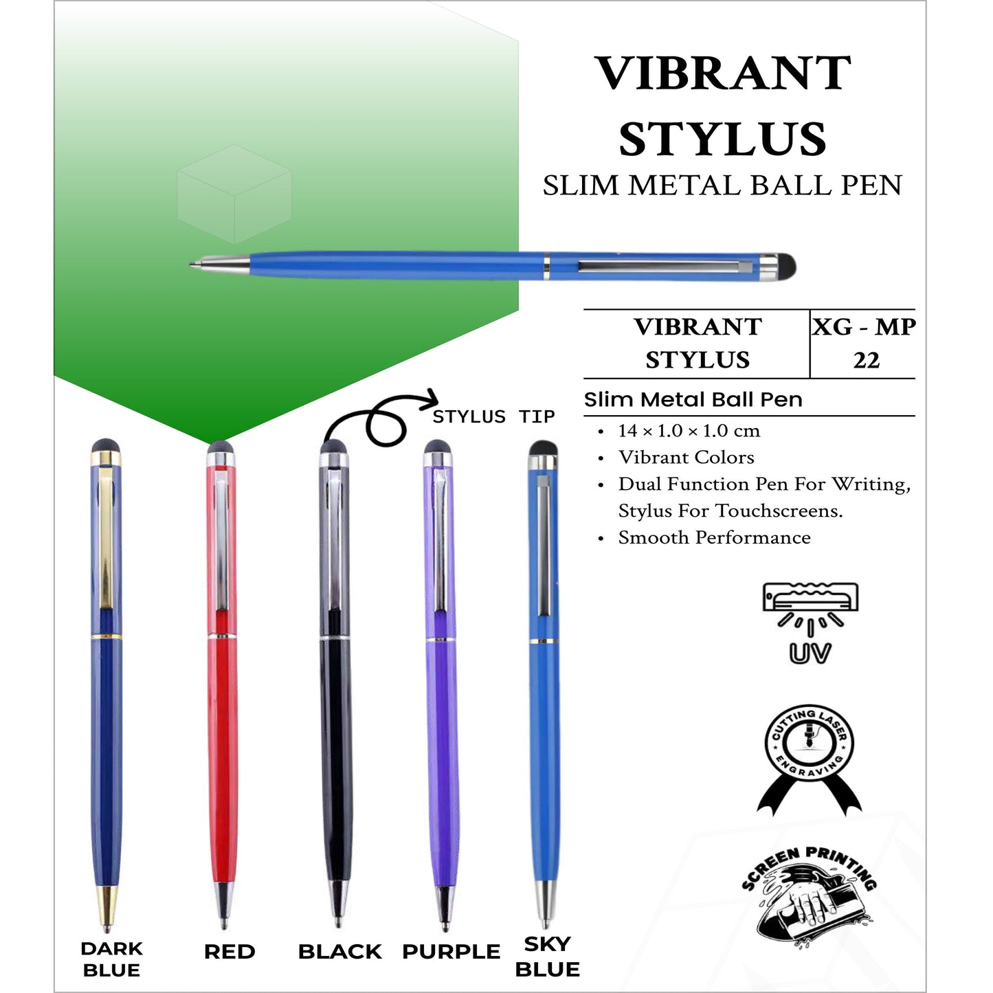 Vibrant Stylus Slim Metal Ball Pen XG - MP22 MARSH Corporate gifts