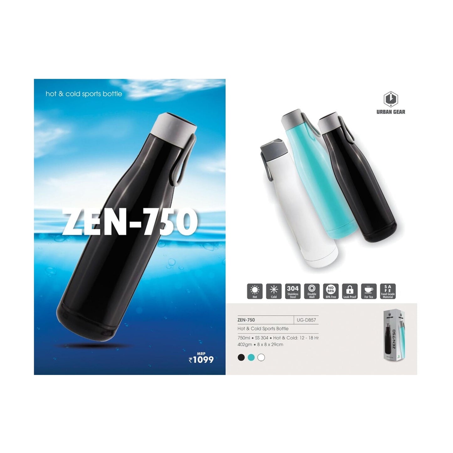 URBAN GEAR - ZEN - Stainless Steel Hot n Cold Bottle (750ml) - UG-DB57 MARSH Corporate gifts