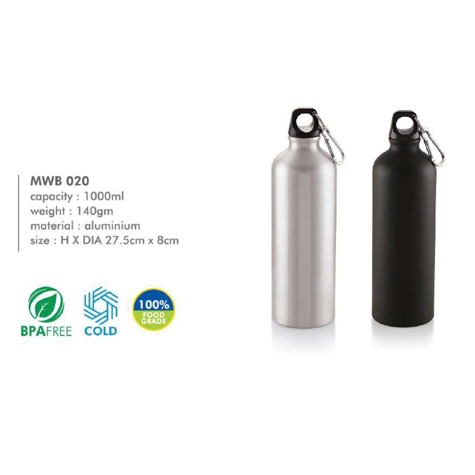 Aluminium Water Bottle - MWB 020 - 1000ml MARSH Corporate gifts