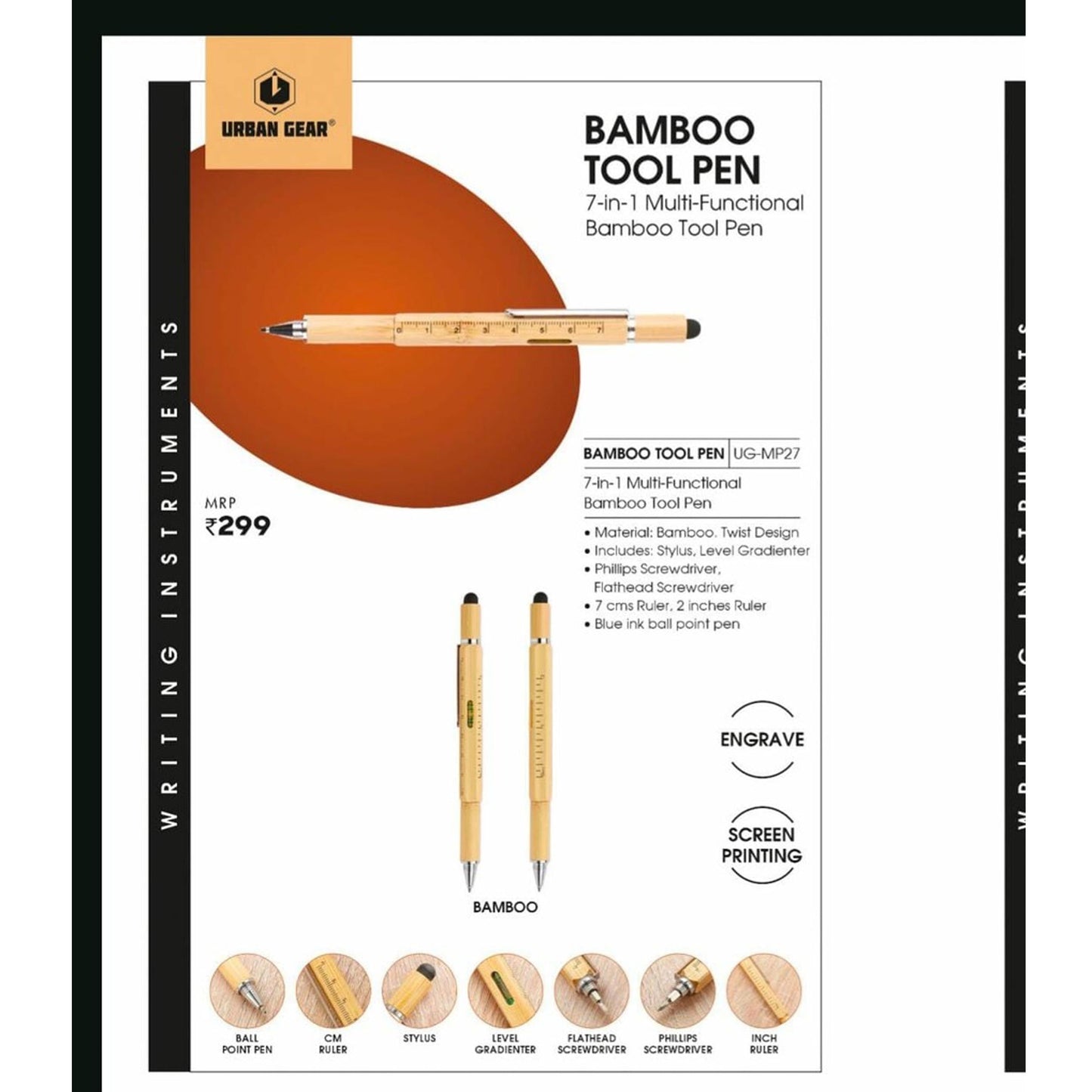 URBAN GEAR - Bamboo Tool Pen - 7-in-1 Bamboo Tool Pen -  UG-MP27 MARSH Corporate gifts