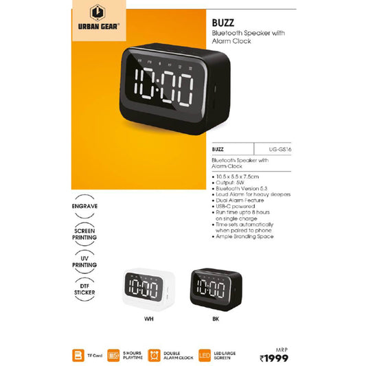 URBAN GEAR - Buzz - Bluetooth Speaker with Alarm Clock - UG-GS16