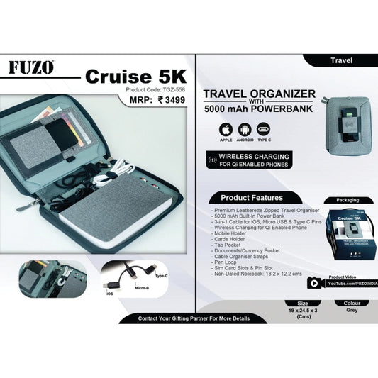 Cruise 5K Travel Organizer with 5000 mAh Power Bank - TGZ-558 MARSH Corporate gifts