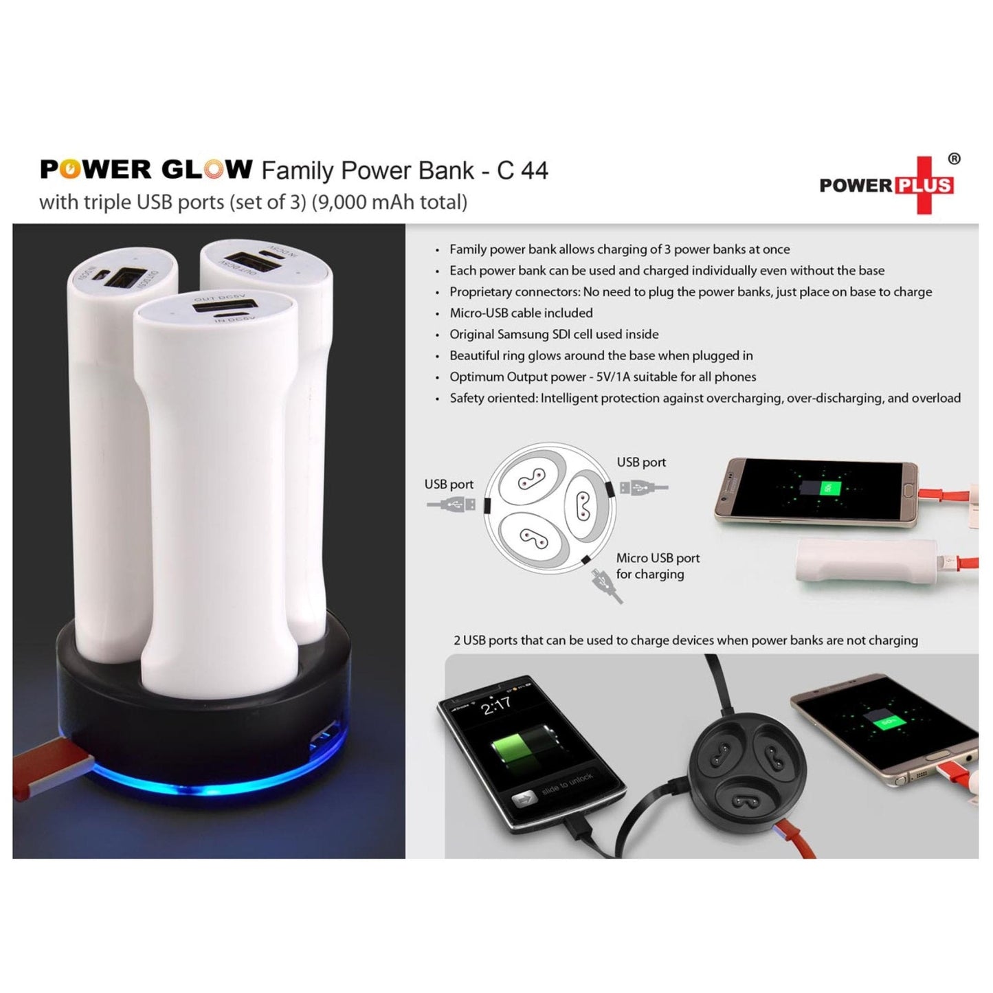 Family Power Bank With Triple USB Ports 9,000 MAh (Set Of 3) - C 44 MARSH Corporate gifts