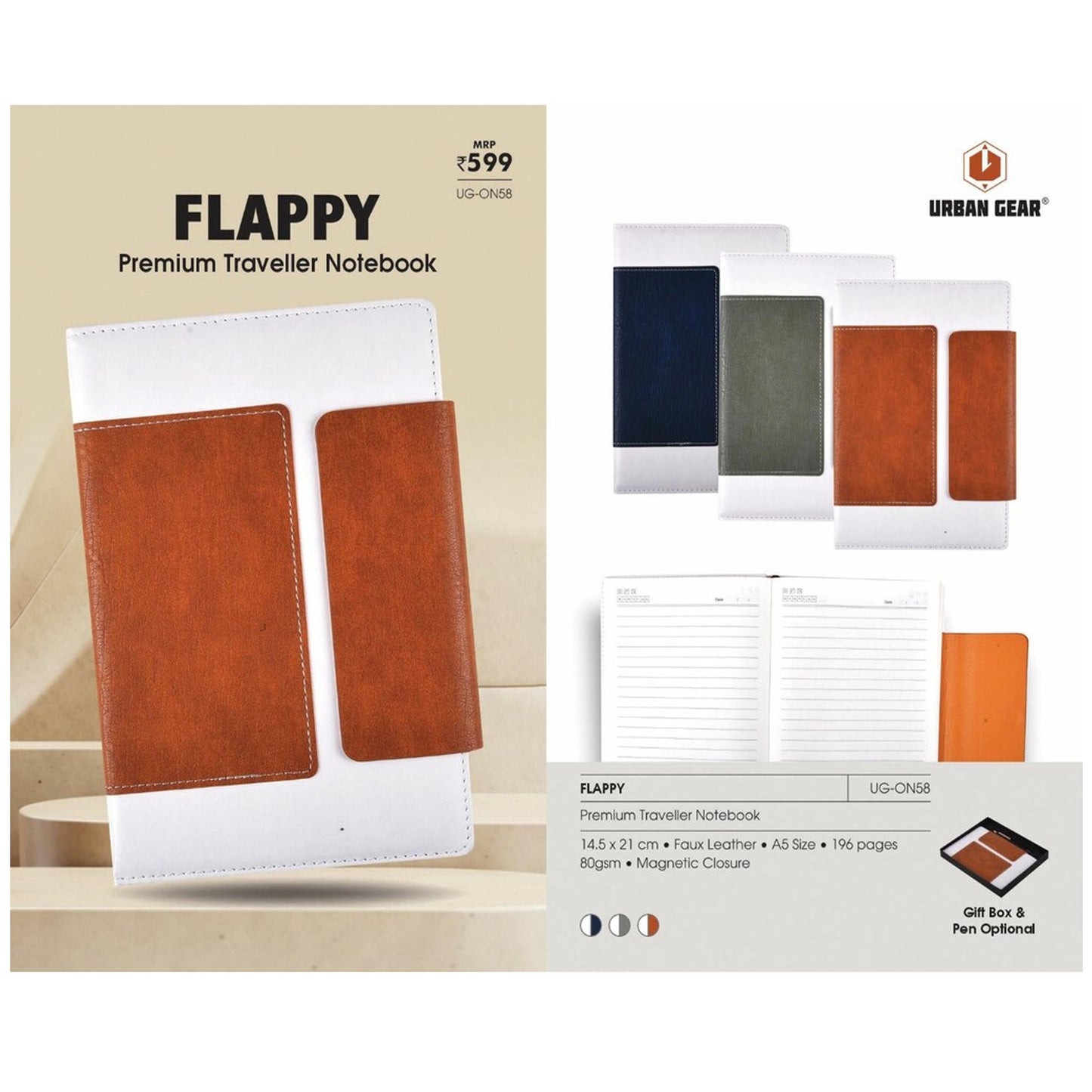 URBAN GEAR - Flappy - Note Books (Hard Bound)  - UG-ON58 MARSH Stationery