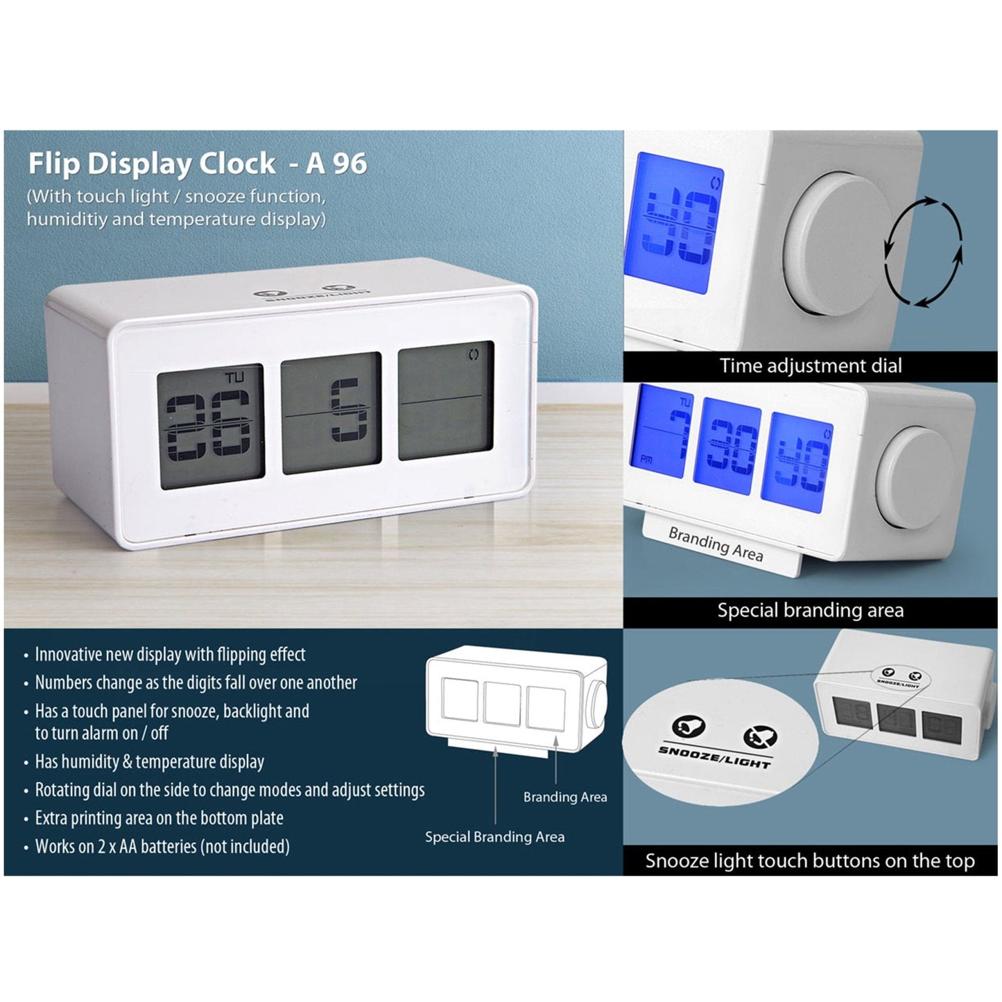 Flip Display Clock with Touch Light & Snooze Function - A 96 MARSH Corporate gifts