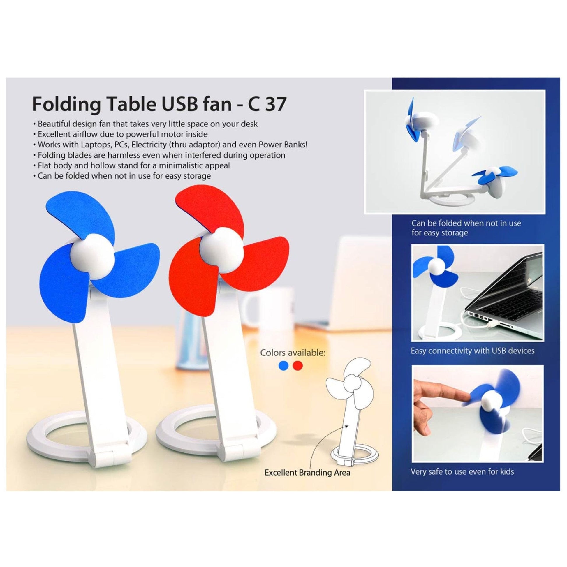 Folding Table USB Fan With Safety Blades And USB Cable -  C 37 MARSH Corporate gifts