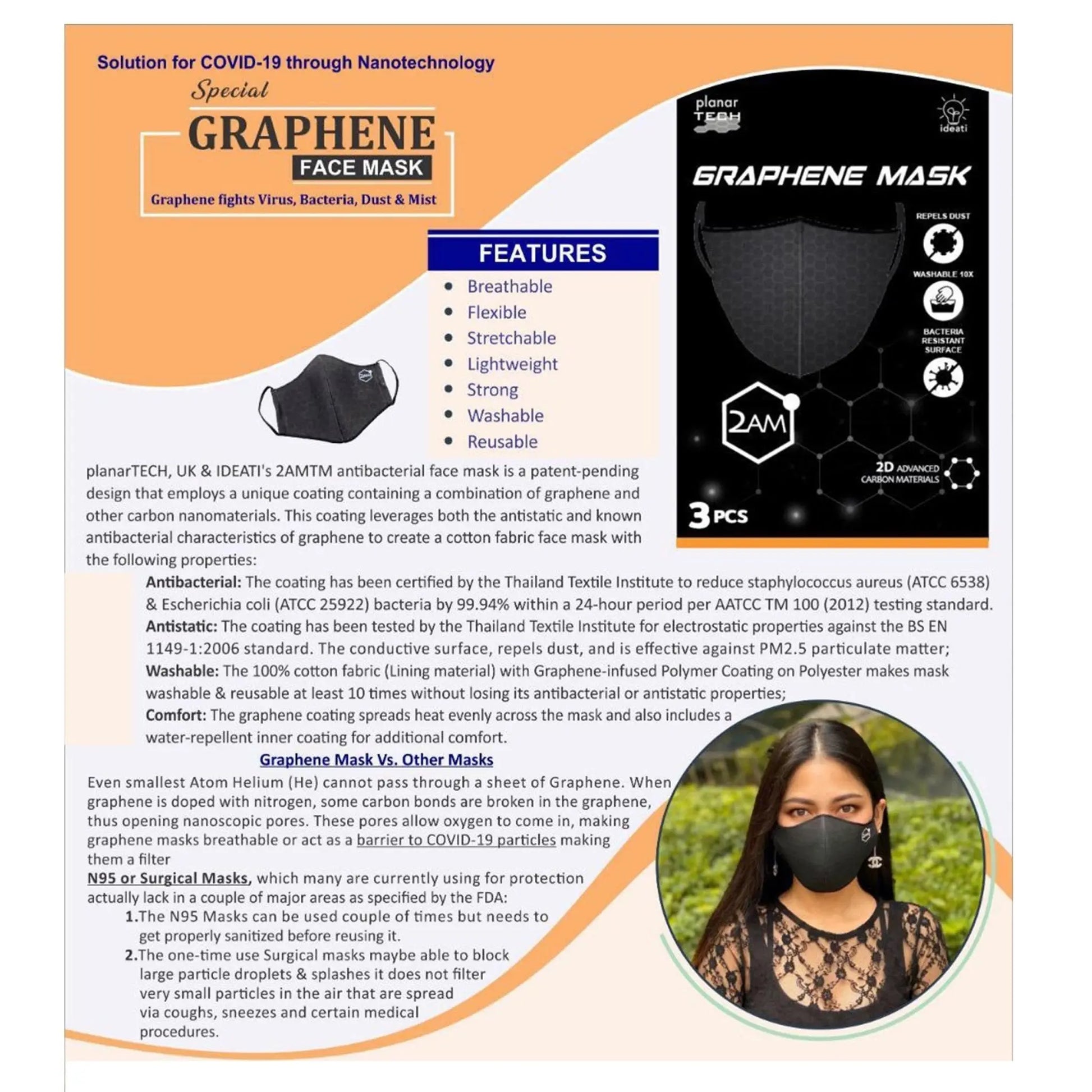 GRAPHENE-ENHANCED FACE MASK, PACK OF 3 MARSH Stationery
