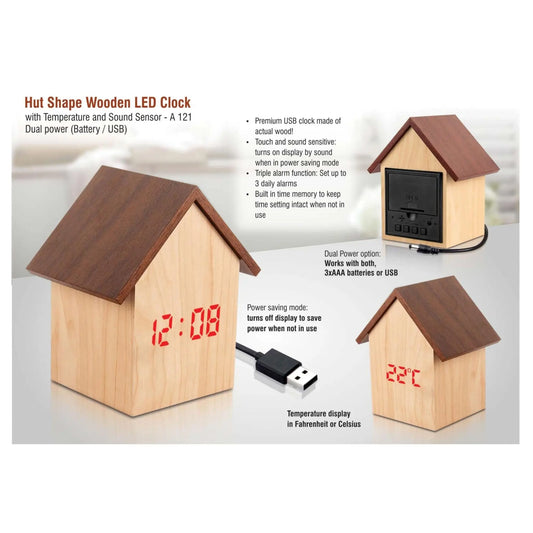 Hut Shape Wooden LED Clock with Temperature and Sound Sensor A 121 MARSH Corporate gifts