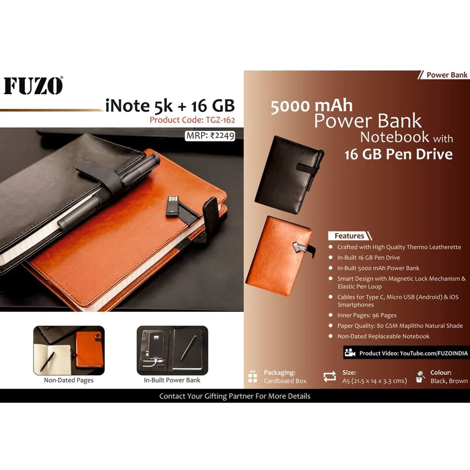 iNote 5000 mAh Power Bank Notebook with 16 GB Pen Drive - TGZ-162 MARSH Corporate gifts